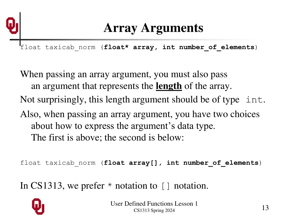 array arguments