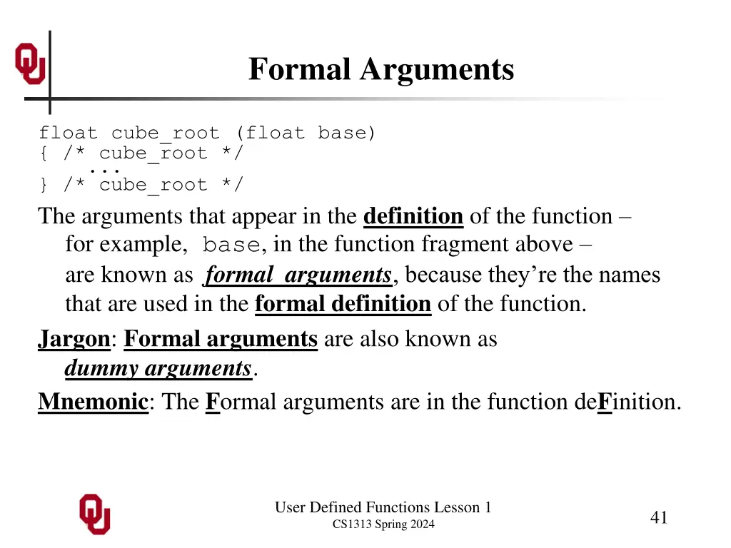 formal arguments