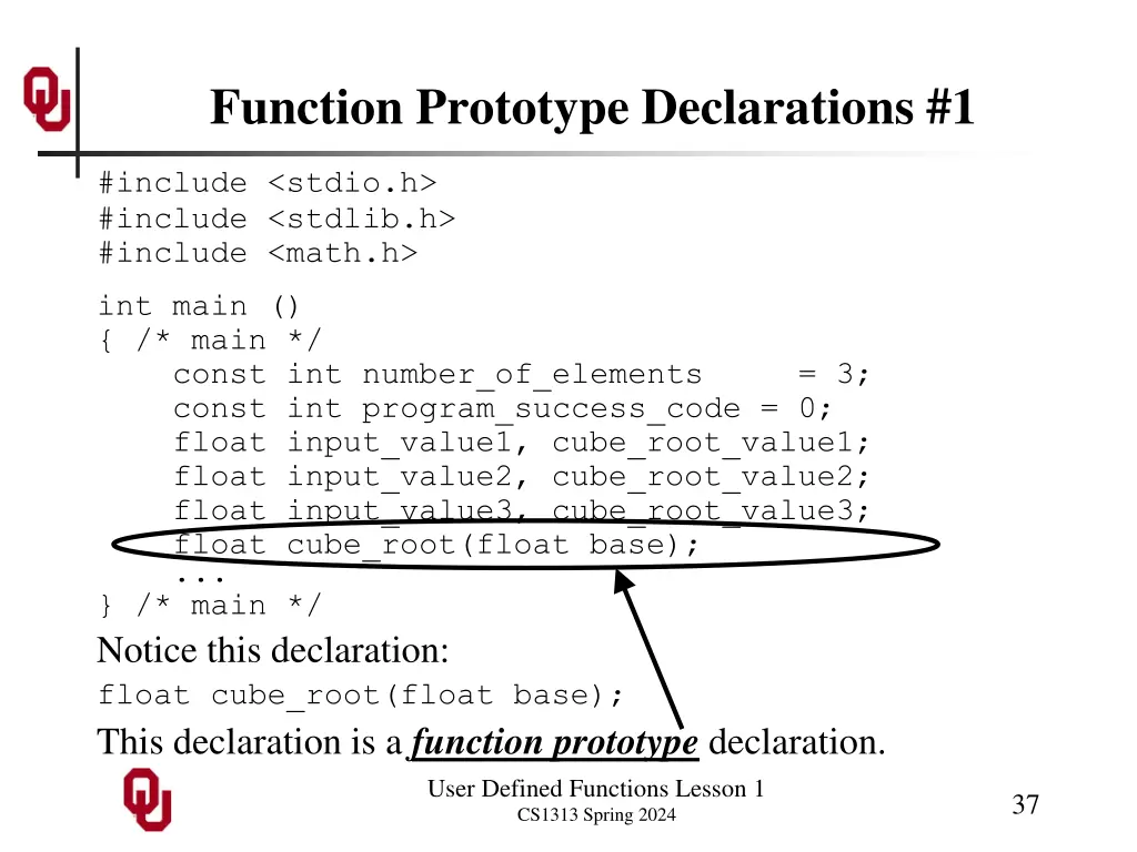 function prototype declarations 1