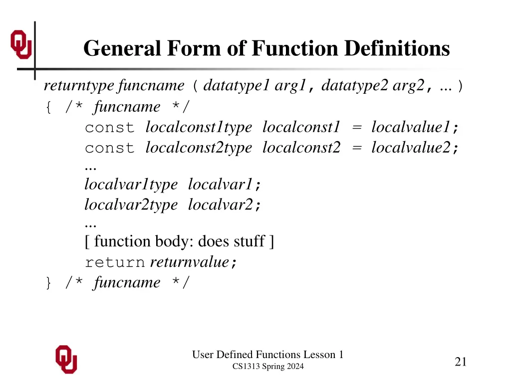 general form of function definitions