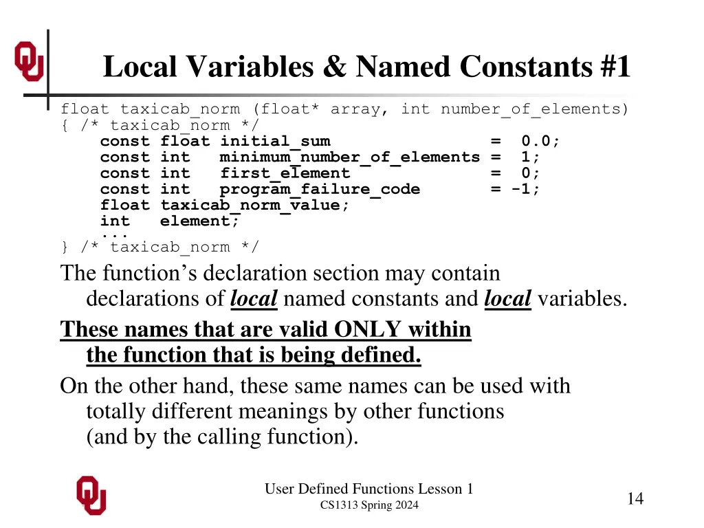 local variables named constants 1