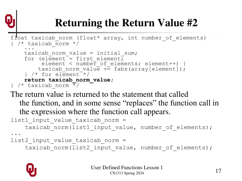 returning the return value 2