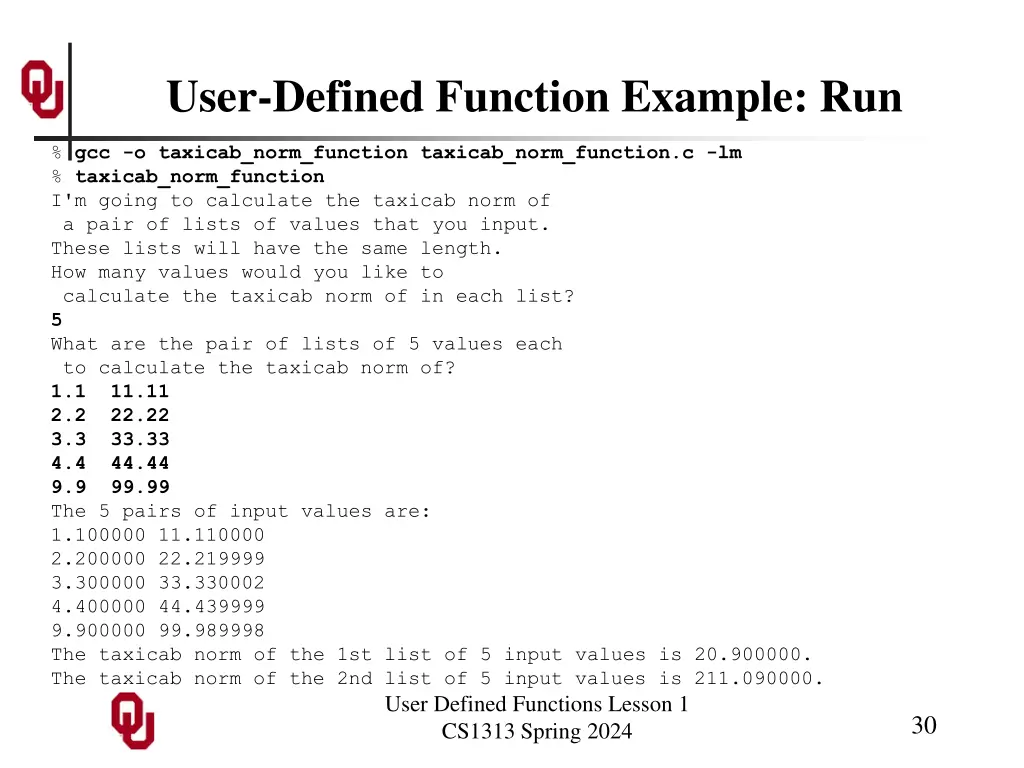 user defined function example run