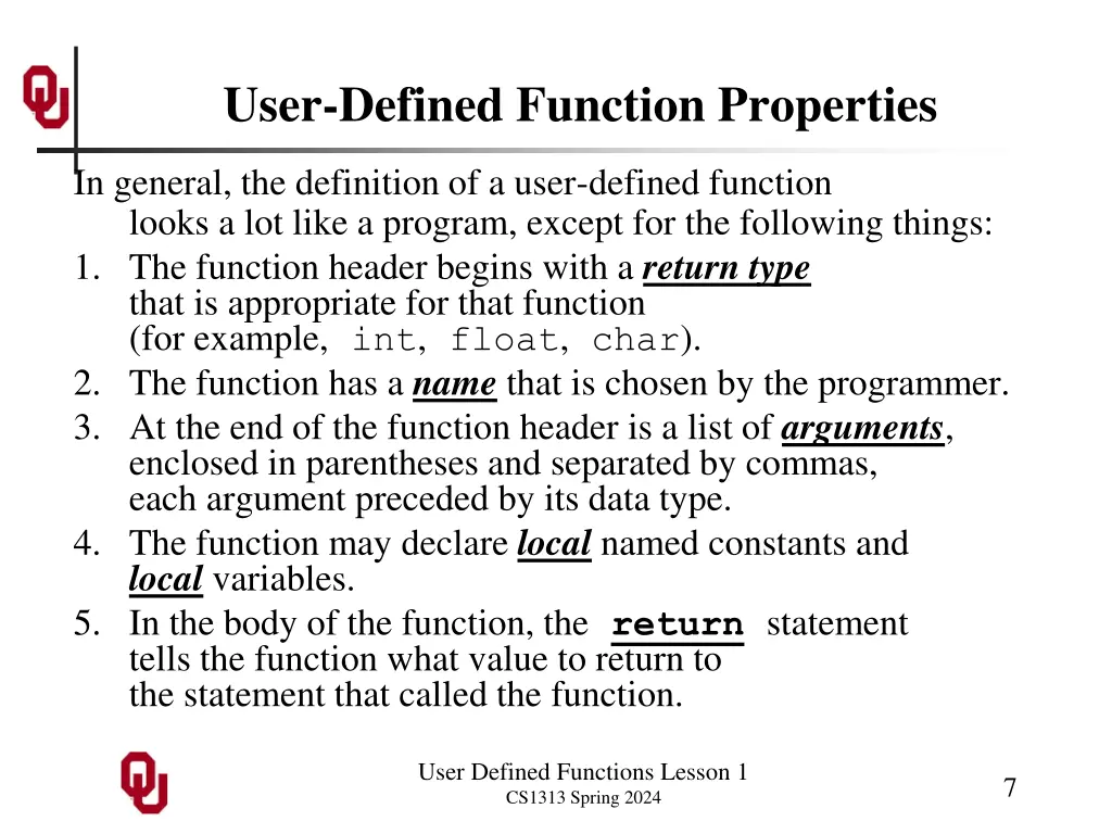 user defined function properties