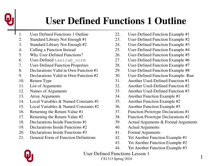 user defined functions 1 outline