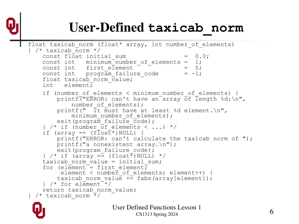 user defined taxicab norm