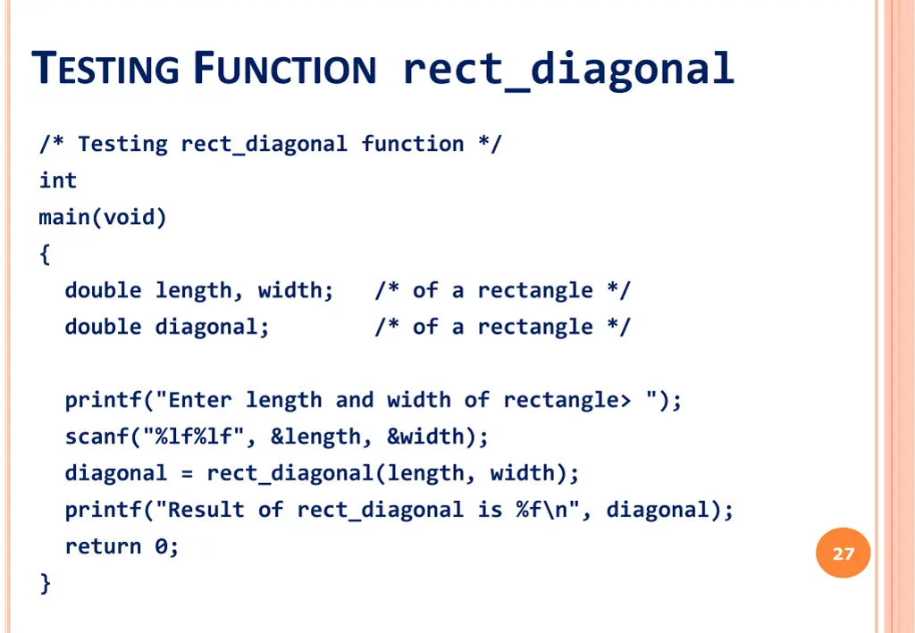 t esting f unction rect diagonal