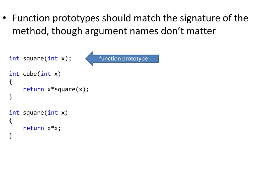 function prototypes should match the signature 1