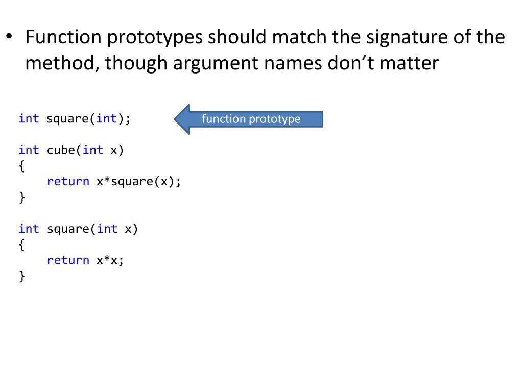 function prototypes should match the signature