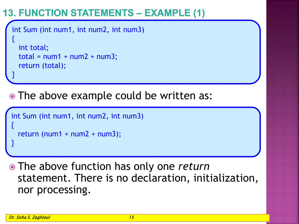 13 function statements example 1