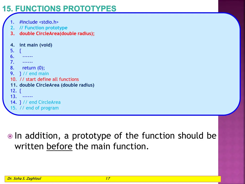 15 functions prototypes