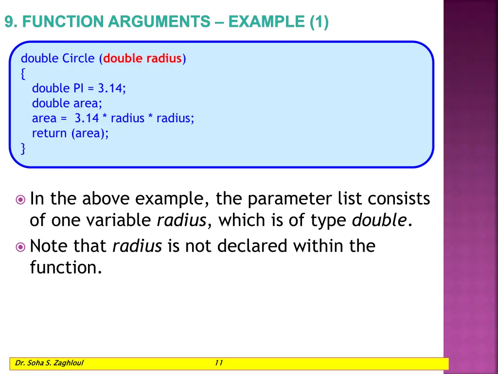 9 function arguments example 1