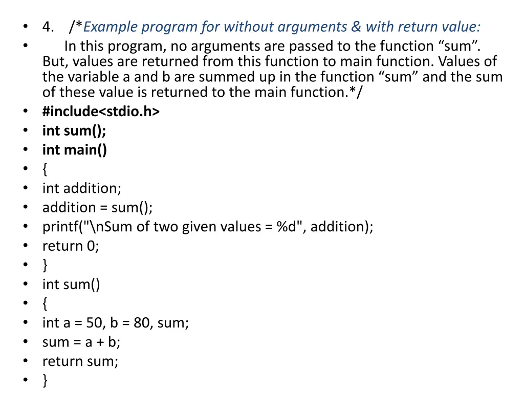 4 example program for without arguments with