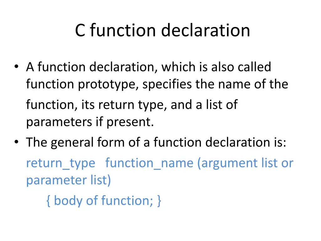 c function declaration