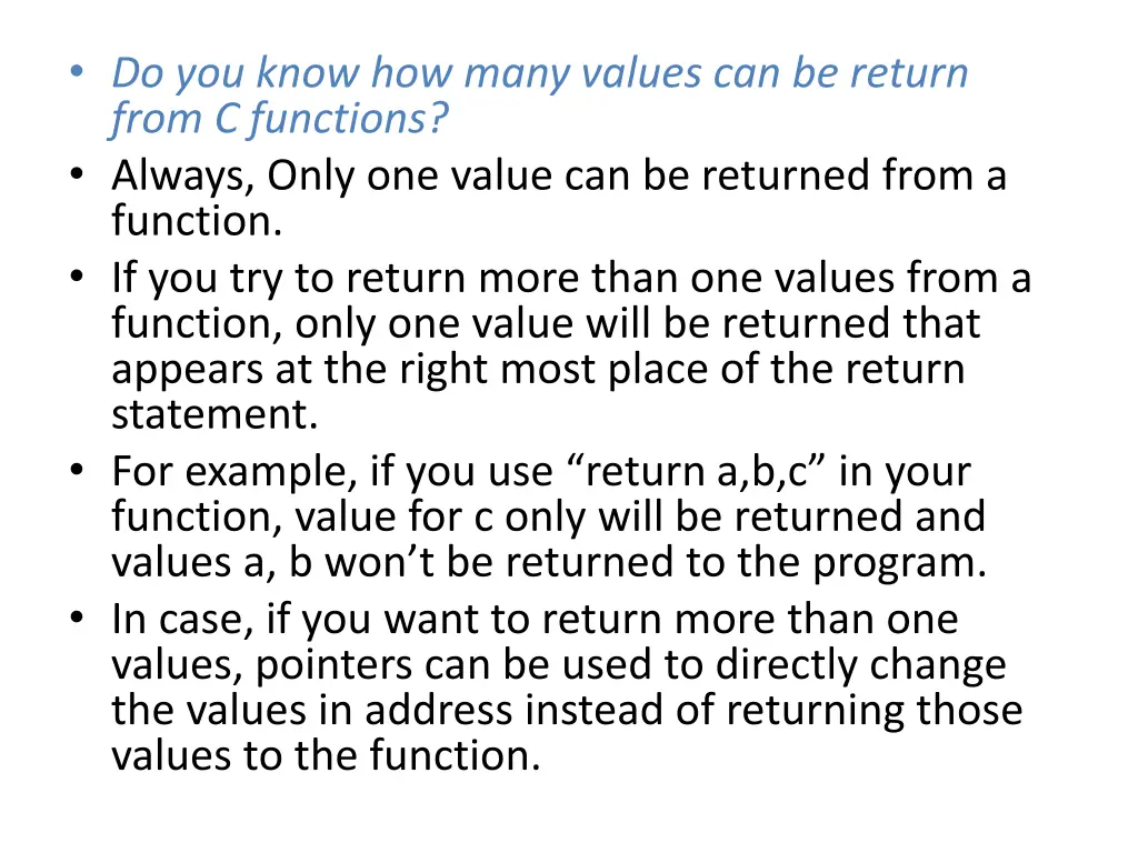 do you know how many values can be return from