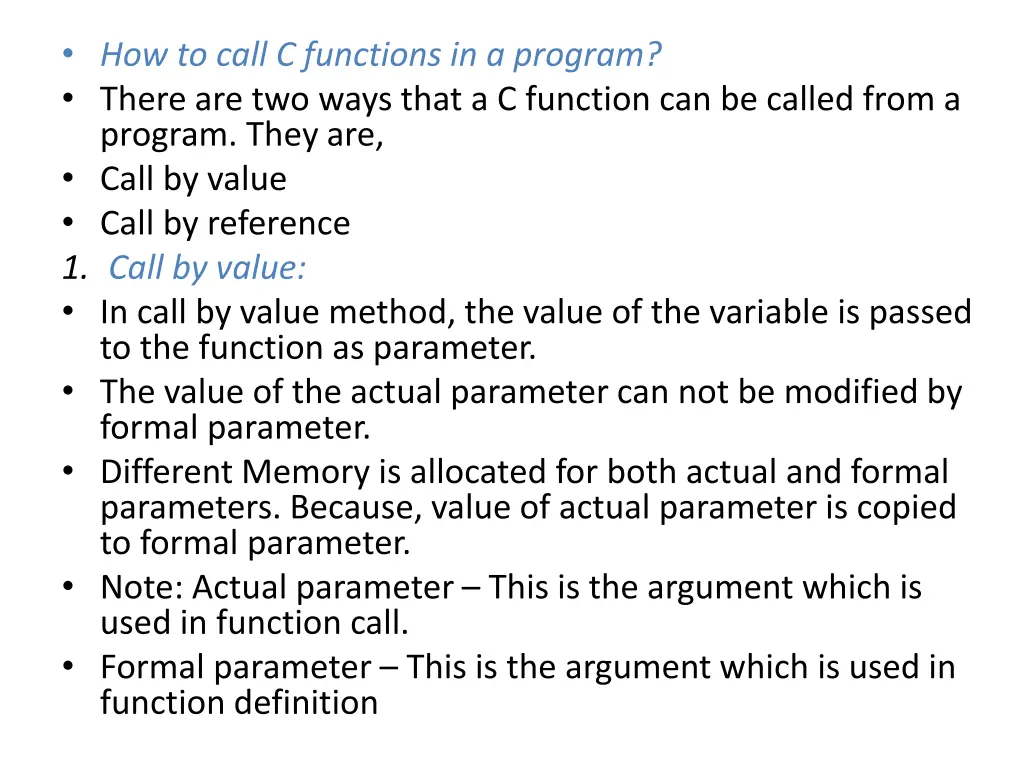 how to call c functions in a program there