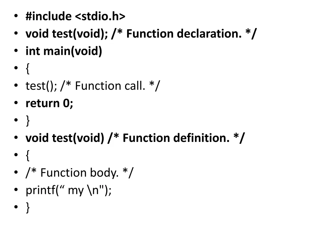 include stdio h void test void function