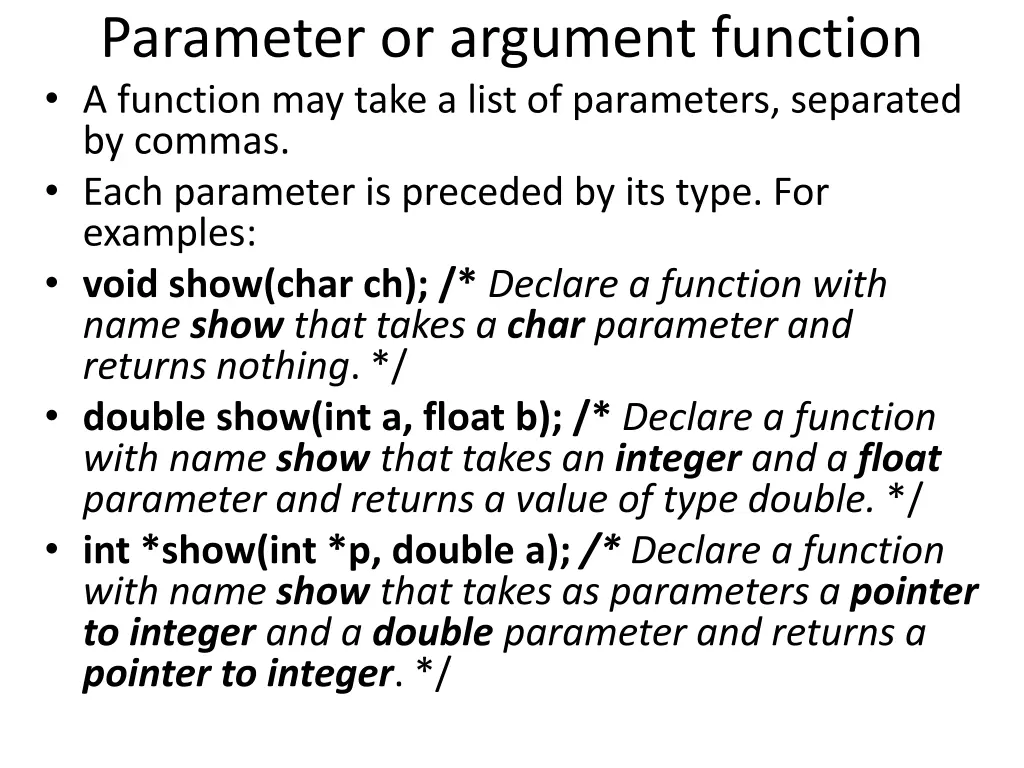 parameter or argument function a function