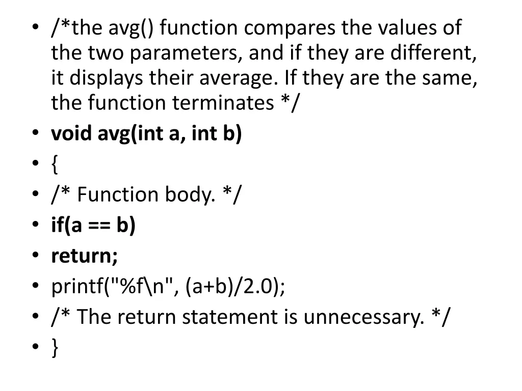 the avg function compares the values