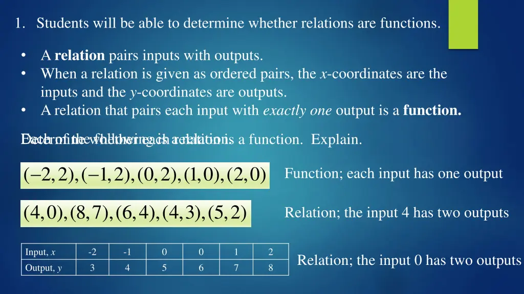 1 students will be able to determine whether