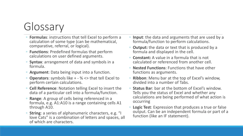 glossary formulas instructions that tell excel