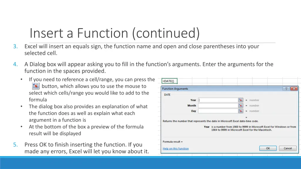 insert a function continued excel will insert