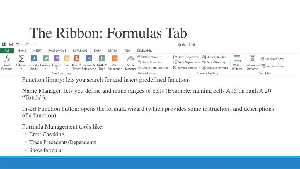 the ribbon formulas tab