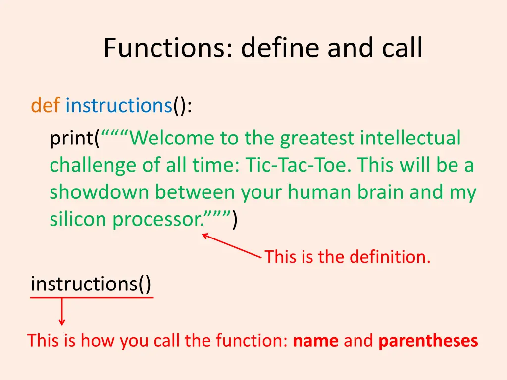 functions define and call 1