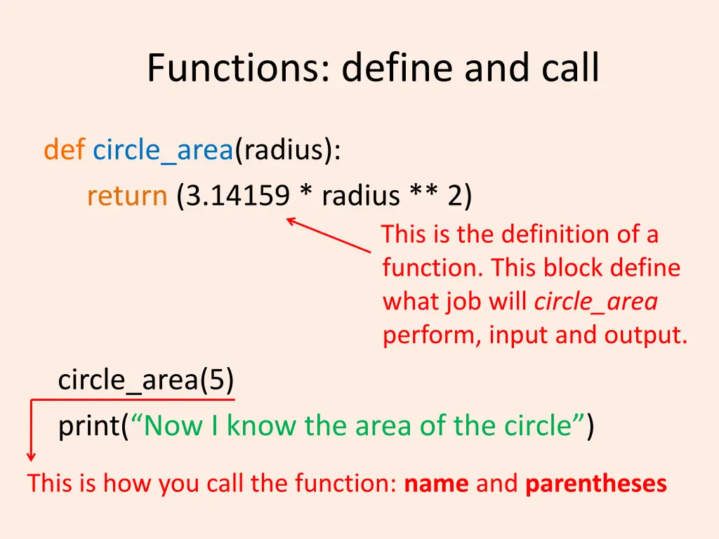 functions define and call