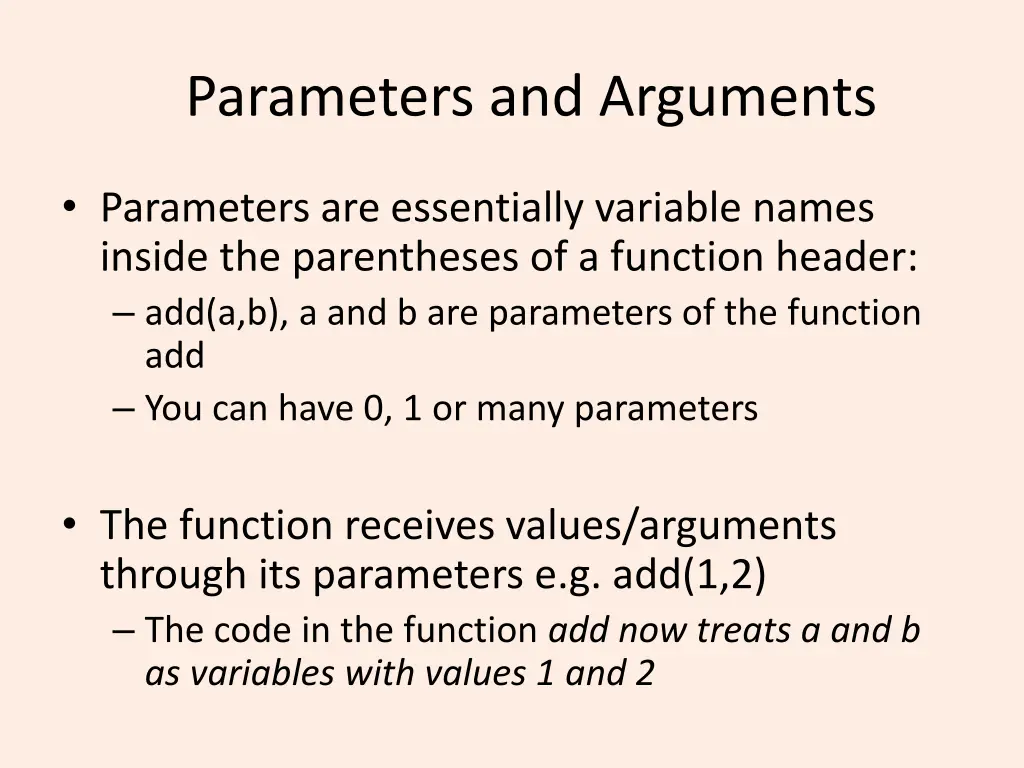 parameters and arguments 2