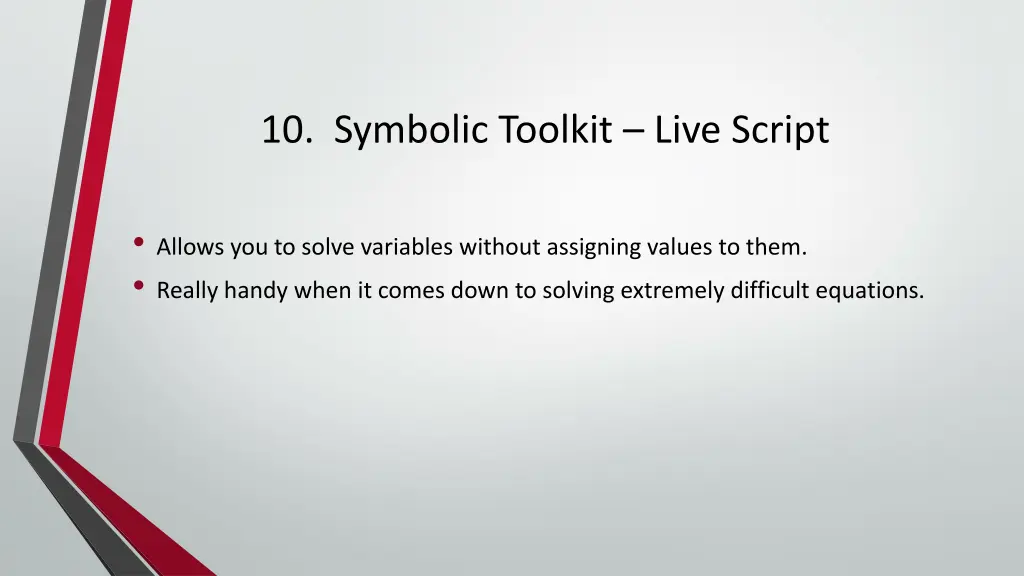 10 symbolic toolkit live script