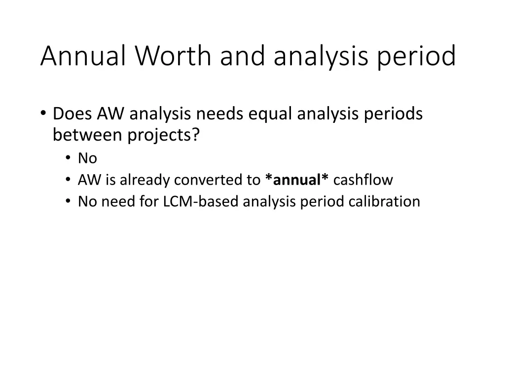 annual worth and analysis period