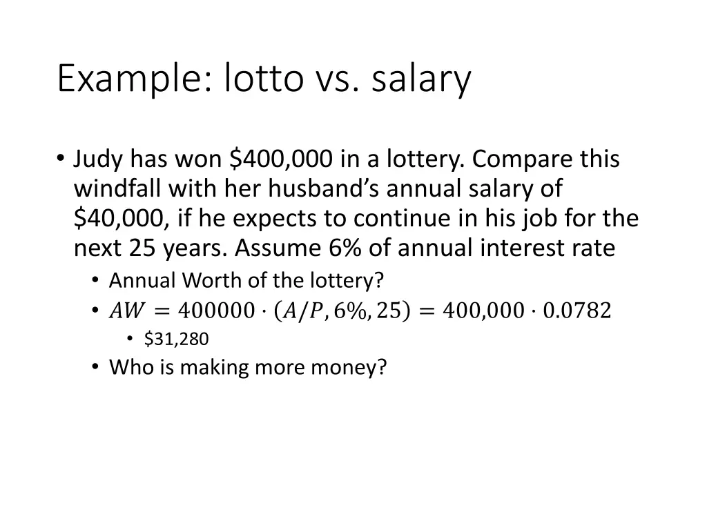 example lotto vs salary