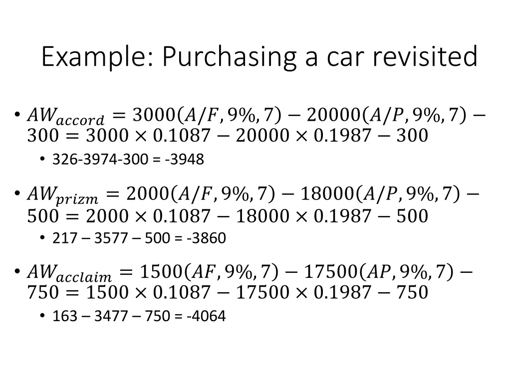 example purchasing a car revisited 1