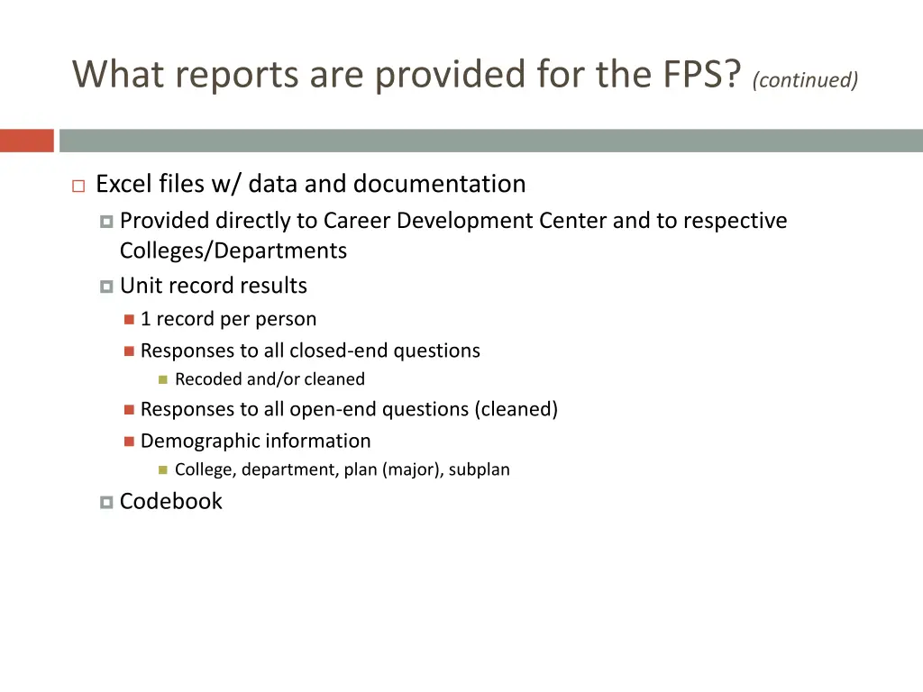 what reports are provided for the fps continued 1