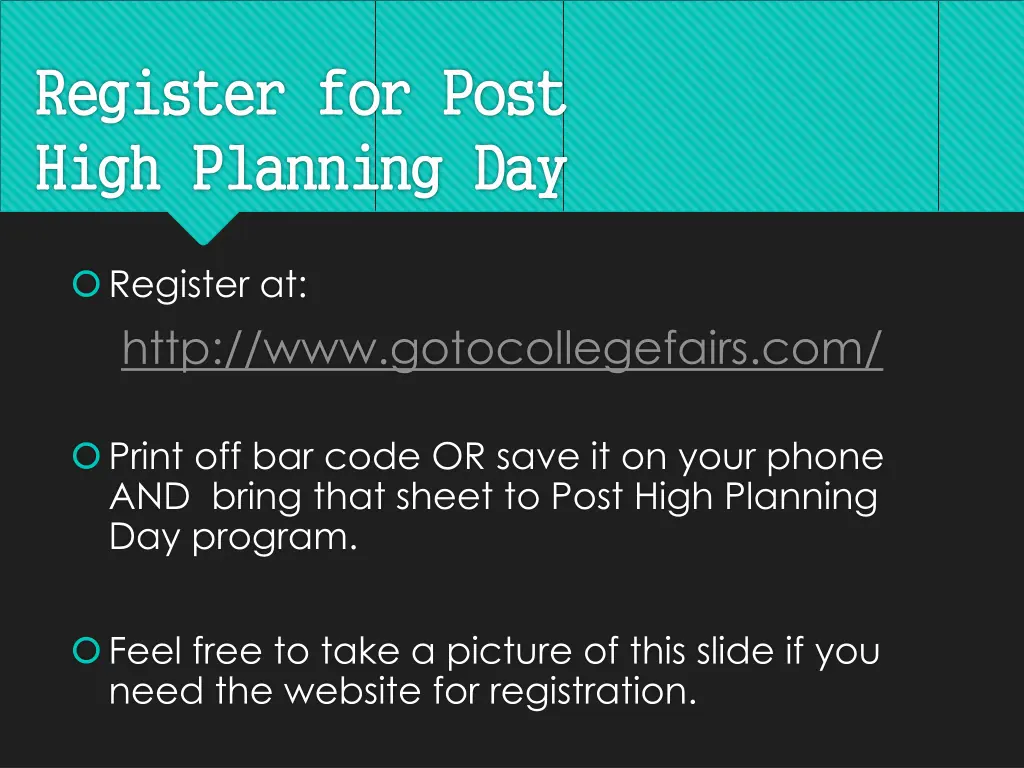 register for post high planning day