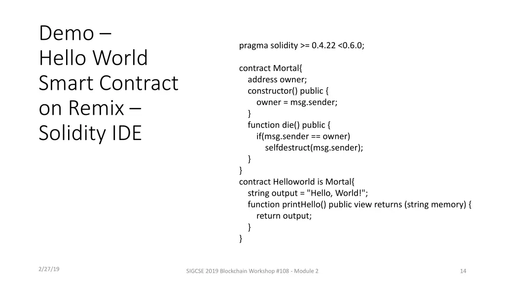 demo hello world smart contract on remix solidity