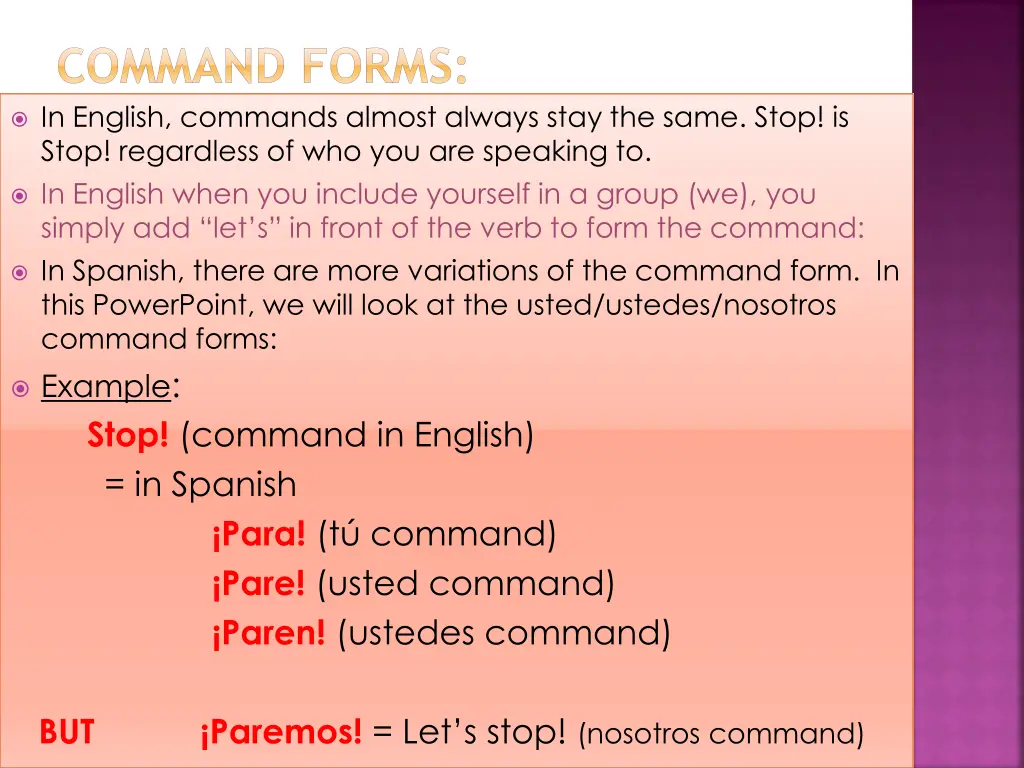 command forms in english commands almost always