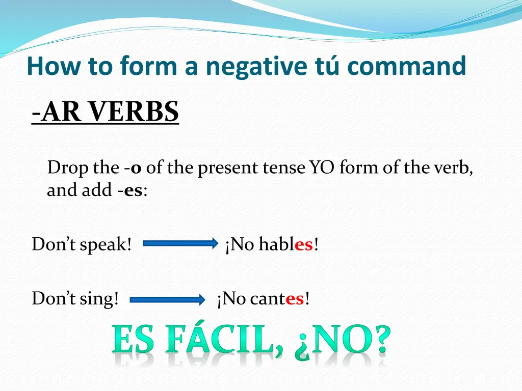 how to form a negative t command