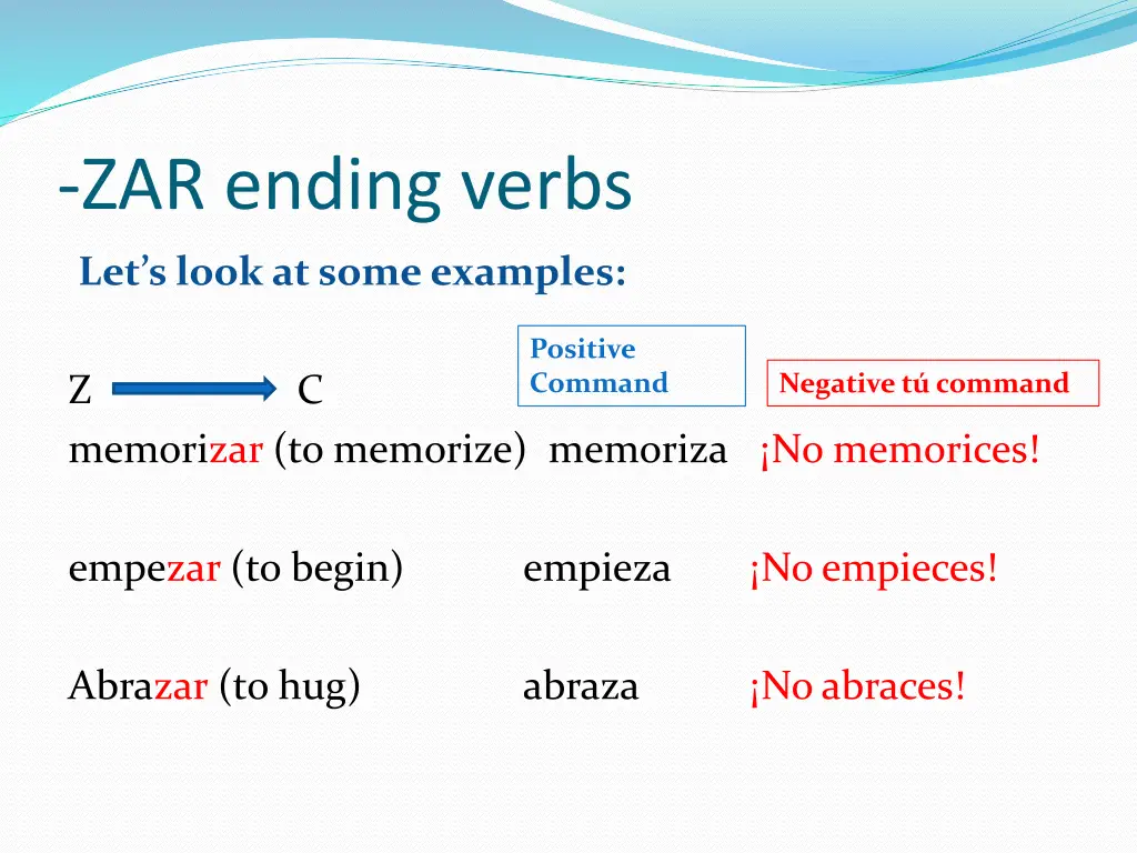 zar ending verbs