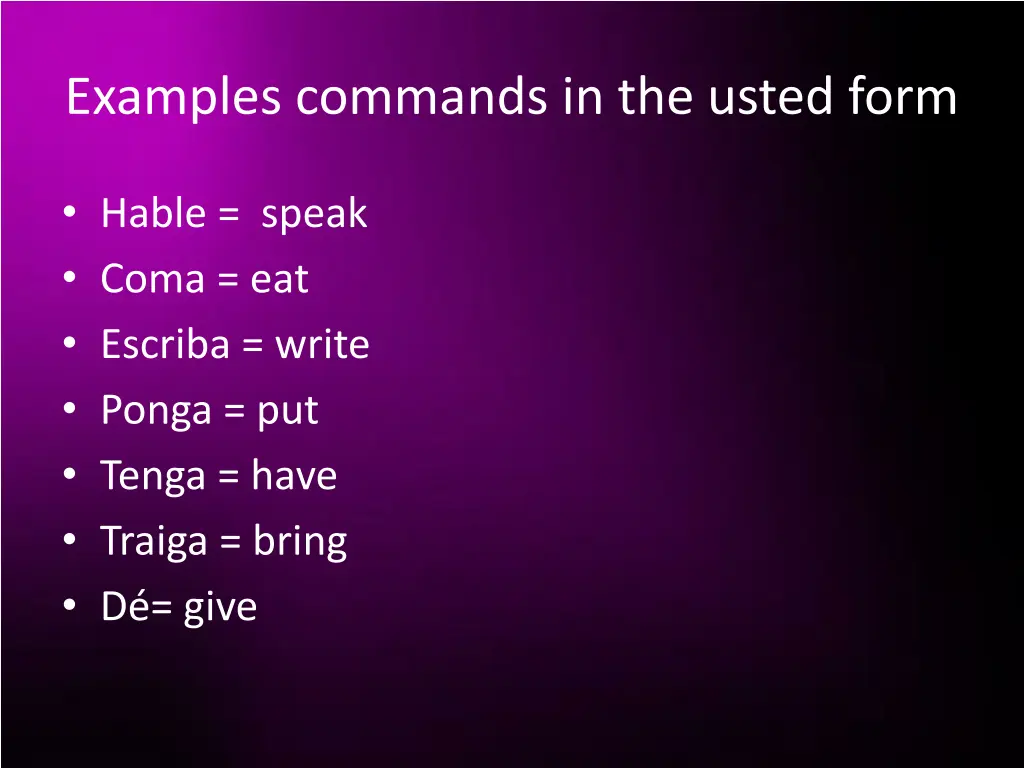 examples commands in the usted form