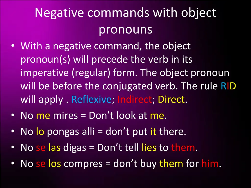 negative commands with object pronouns with