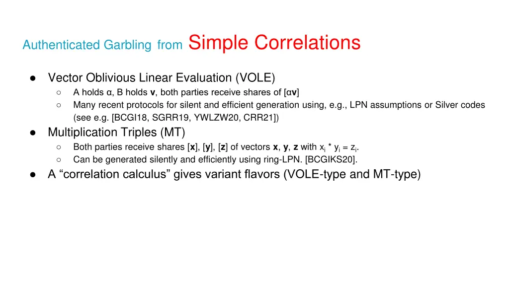 authenticated garbling from simple correlations 5