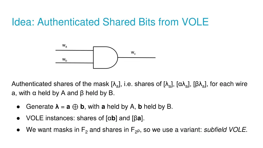 idea authenticated shared bits from vole