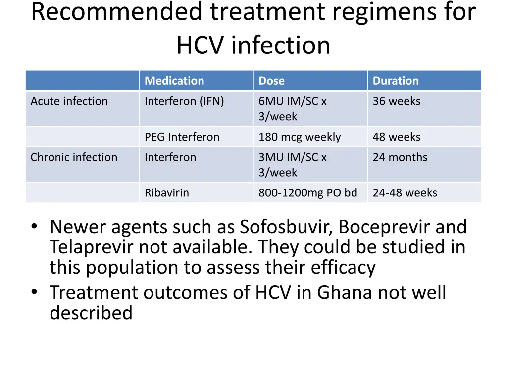 recommended treatment regimens for hcv infection