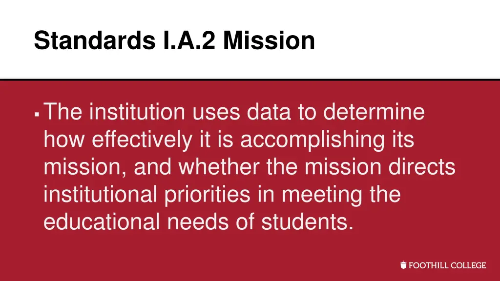 standards i a 2 mission