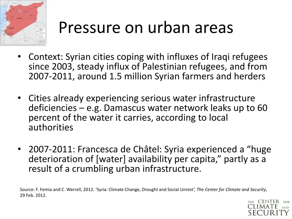 pressure on urban areas