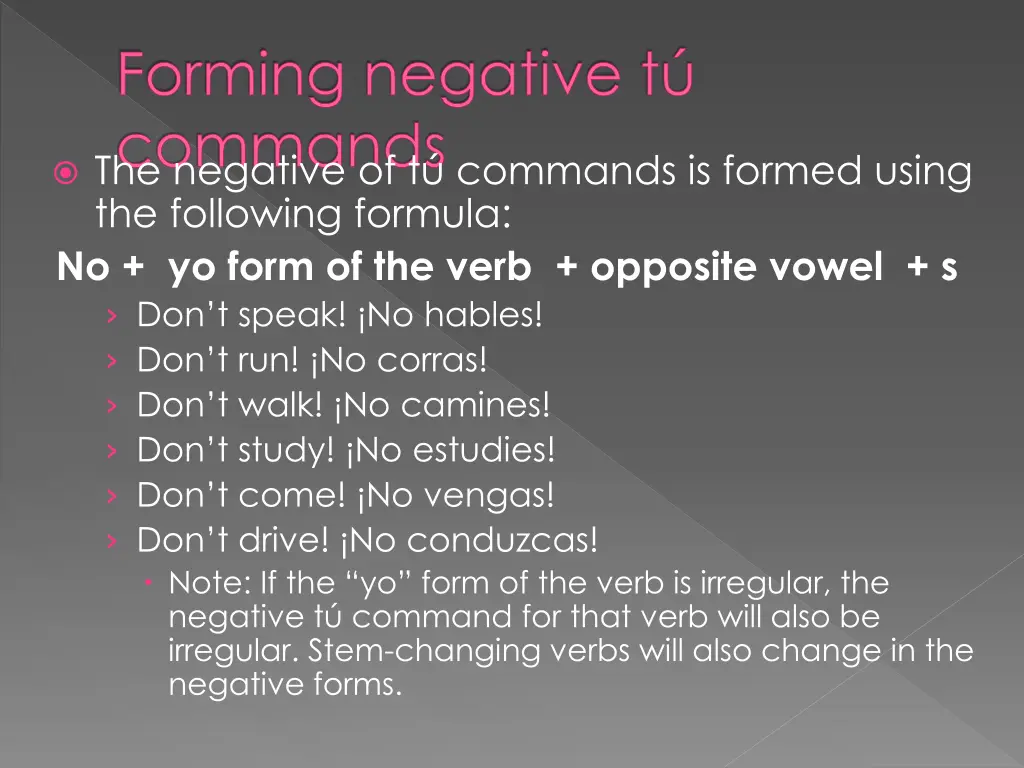 forming negative t commands the negative