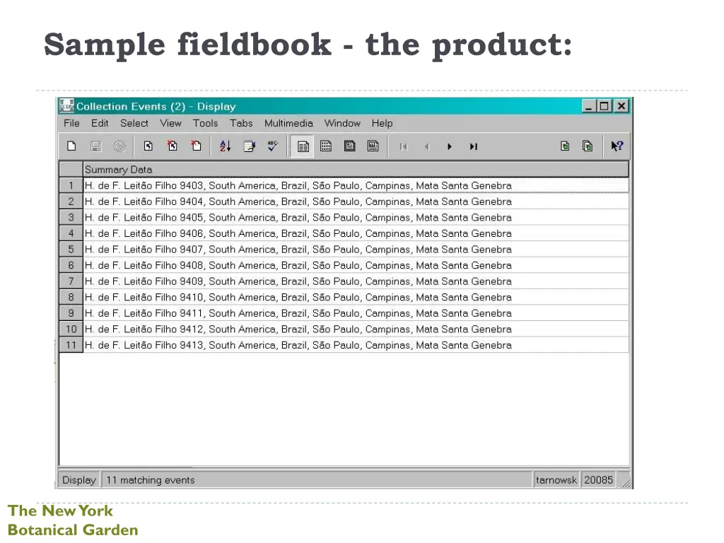 sample fieldbook the product