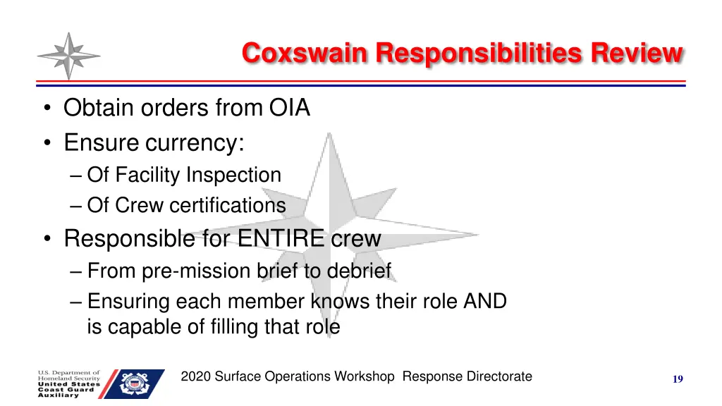 coxswain responsibilities review